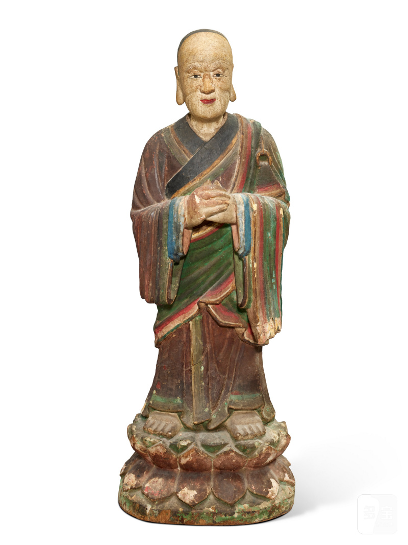 STATUE DE MAHAKASYAPA EN BOIS ET STUC POLYCHROME  CORÉE, DYNASTIE JOSEON, XIXE SIÈCLE - 图1